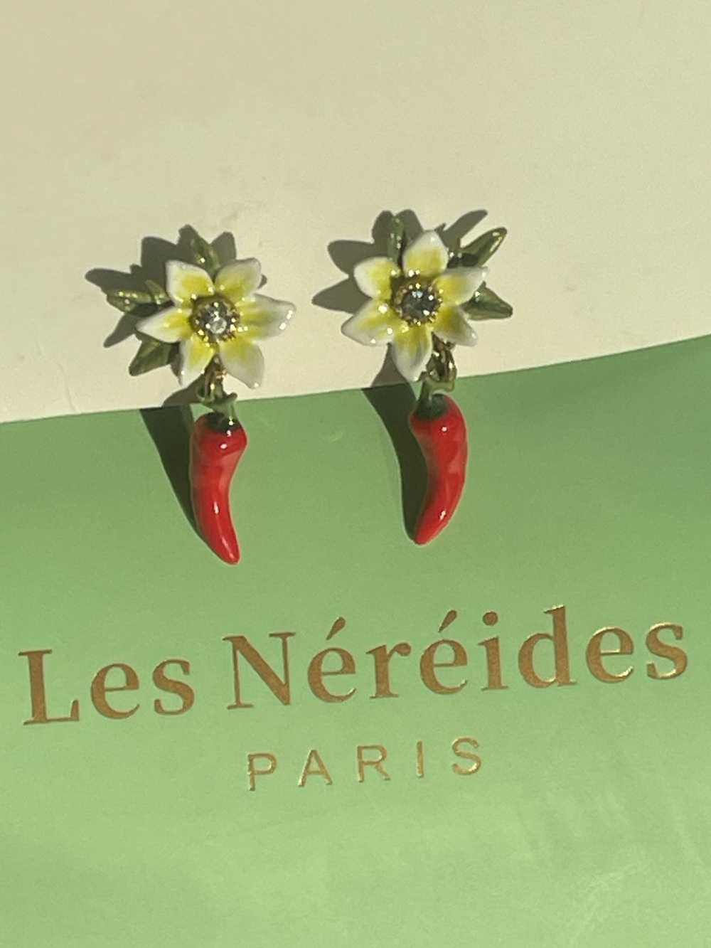 🌶️ Les Néréides Red Chilli & Flower Earrings | Hand-Painted Enamel | APVE1061